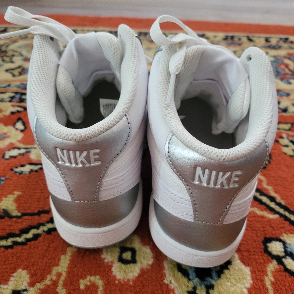 Nike Court Vision Silver And White High-Top Sneakers New Without Tags - Picture 4 of 6